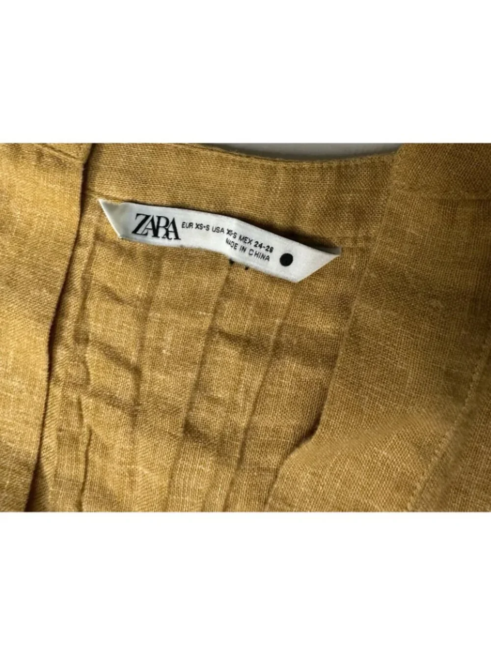 ZARA PLEATED LINEN BLEND TUNIC DRESS ZW COLLECTION Boho Mustard Yellow XS
